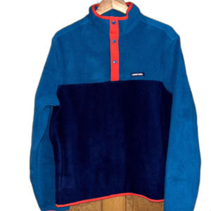 Land's End Men's M Blue Color Block Polar Fleece Quarter Snap Pullover Jacket